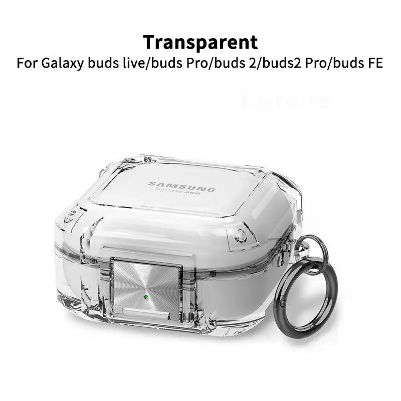 Secure Lock Transparent Case for Samsung Galaxy Buds Pro, Live, Buds 2, FE