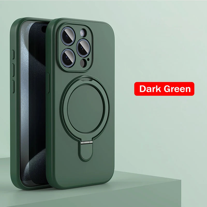 Liquid Silicone Magnetic Ring Holder Case for iPhone 15–16 Pro Max/Plus