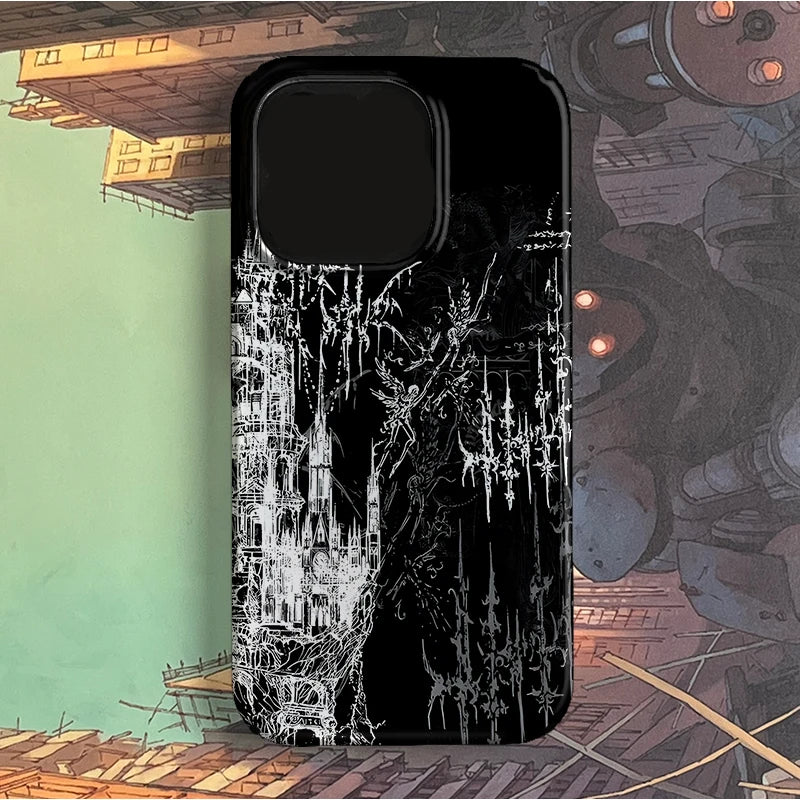 Dark Y2K Gothic Castle Art Phone Case for iPhone 7 to 16 Pro Max MINI