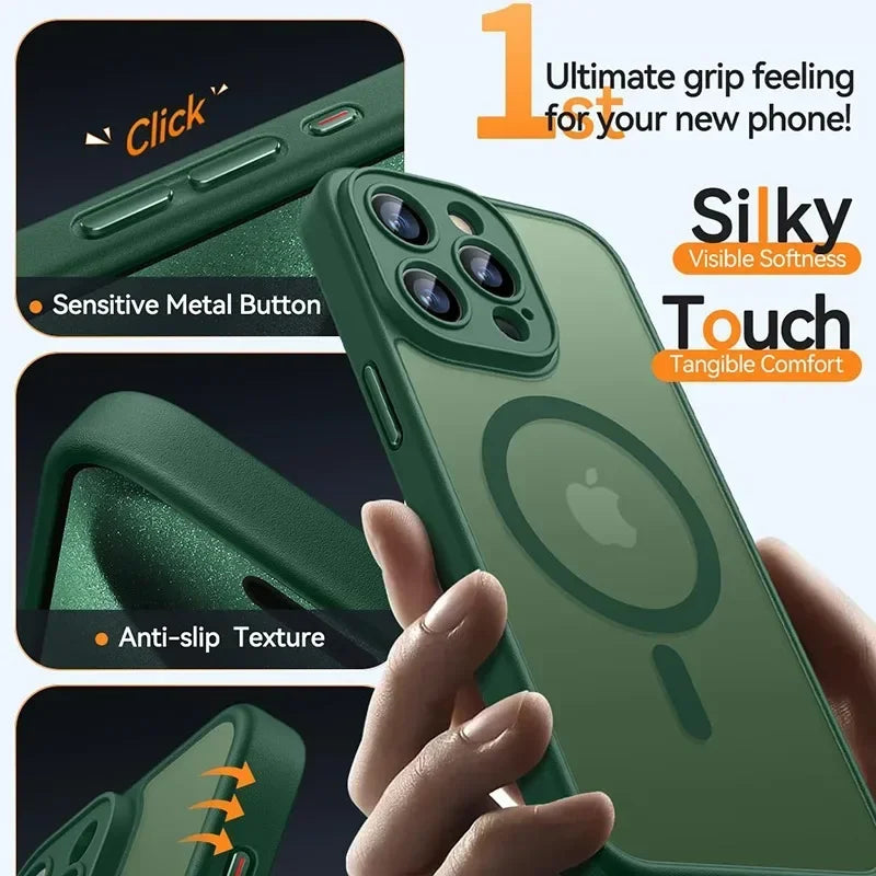 Luxury Frosted MagSafe Case for iPhone 14 13 12 11 Pro Max Plus Matte Clear