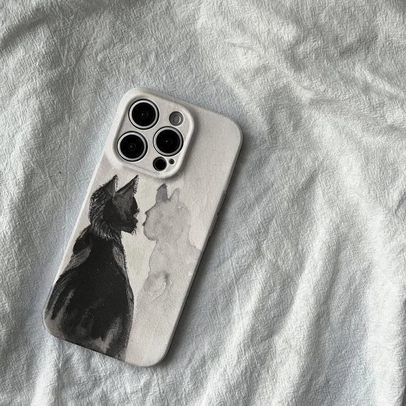 Artistic Black Cat Mirror Case for iPhone 17–11 Pro Max Watercolor Cover