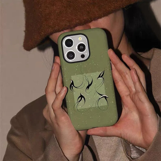 Magnetic Acrylic TPU iPhone Case Green Flying Swallow Design