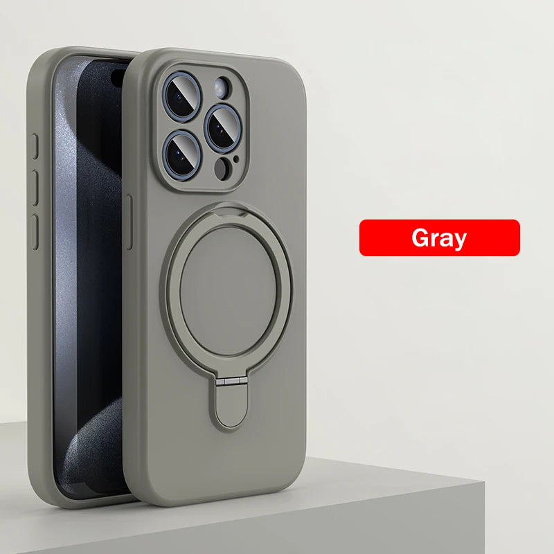 Liquid Silicone Ring Holder Case for iPhone 12–14 Pro Max/Plus Magnetic Cover