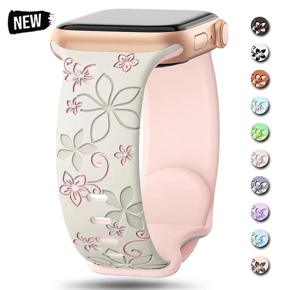 Engraved Silicone Strap for Apple Watch Ultra 9 8 7 6 SE 49mm 45mm 41mm 40mm