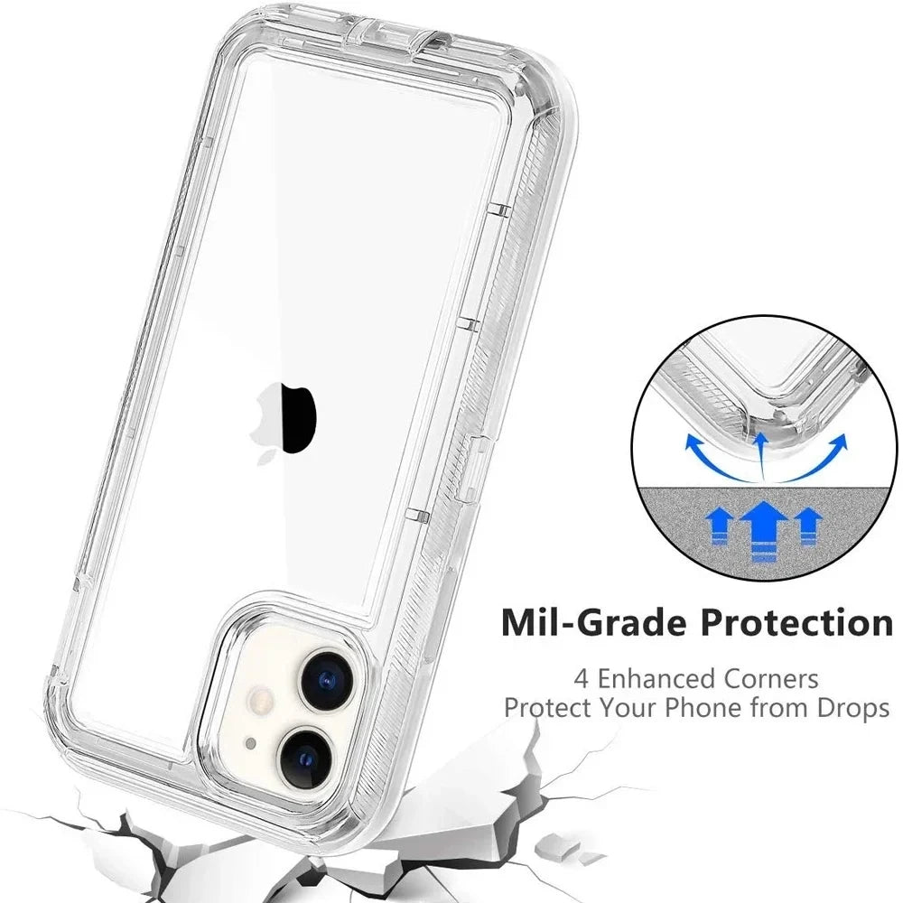 3-in-1 Rugged Armor Case for iPhone 17 Pro Max 16E 15 14 11 Mini Plus 17 Air