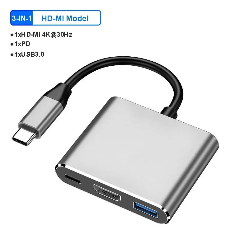 4-in-1 USB-C Docking Station Dual HDMI 4K@60Hz Adapter USB 3.0 HUB Splitter