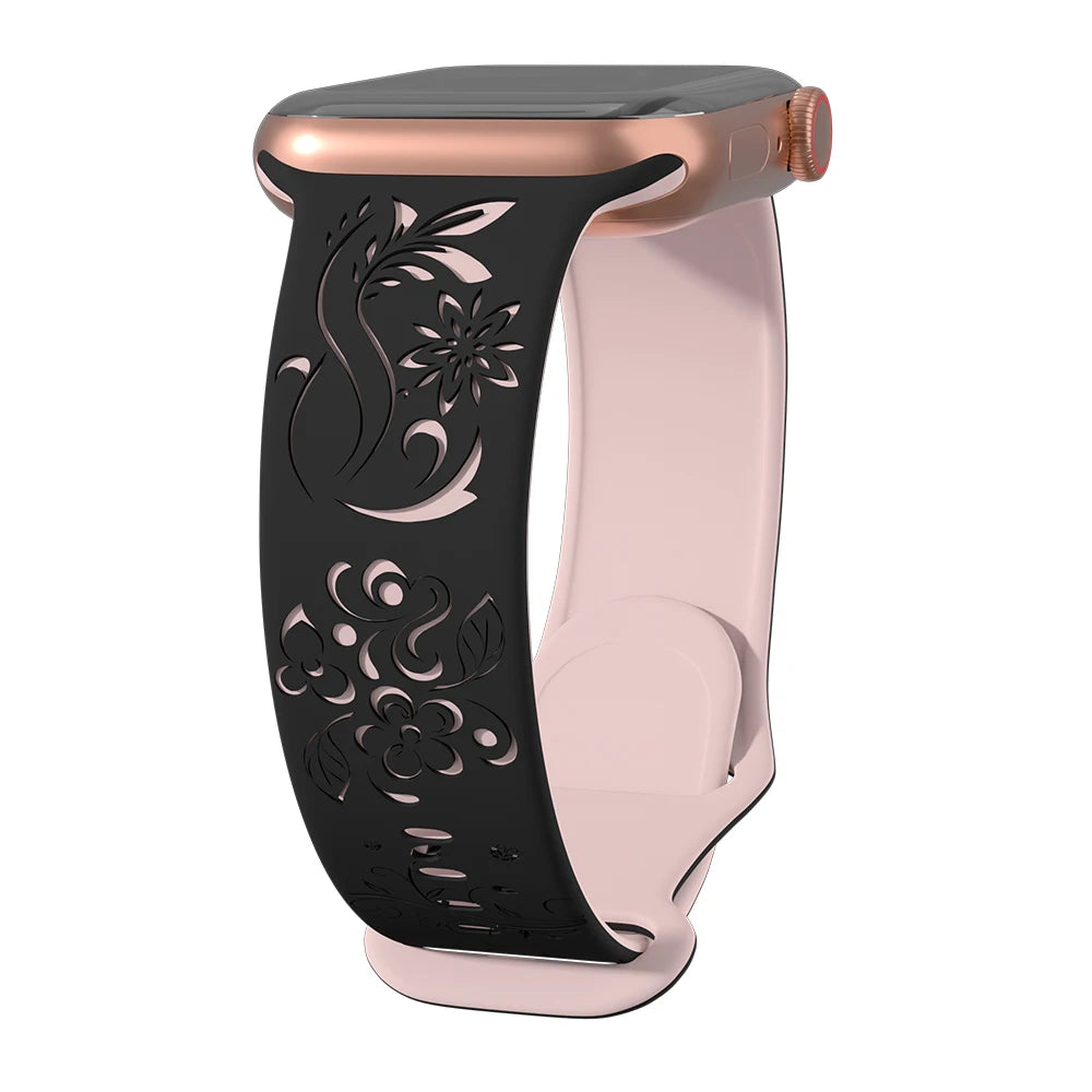 Flower Engraved Silicone Band for Apple Watch Ultra & Series 10–5 | 49–40mm