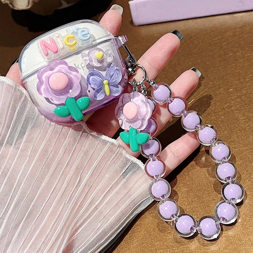 Korean Floral TPU Case for Lenovo LP40 Pro/LP40S | Clear Cover with Beaded Charm