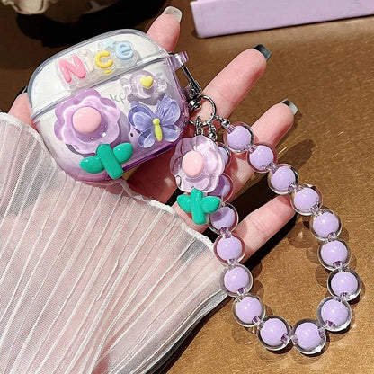 Korean Floral TPU Case for Lenovo LP40 Pro/LP40S | Clear Cover with Beaded Charm