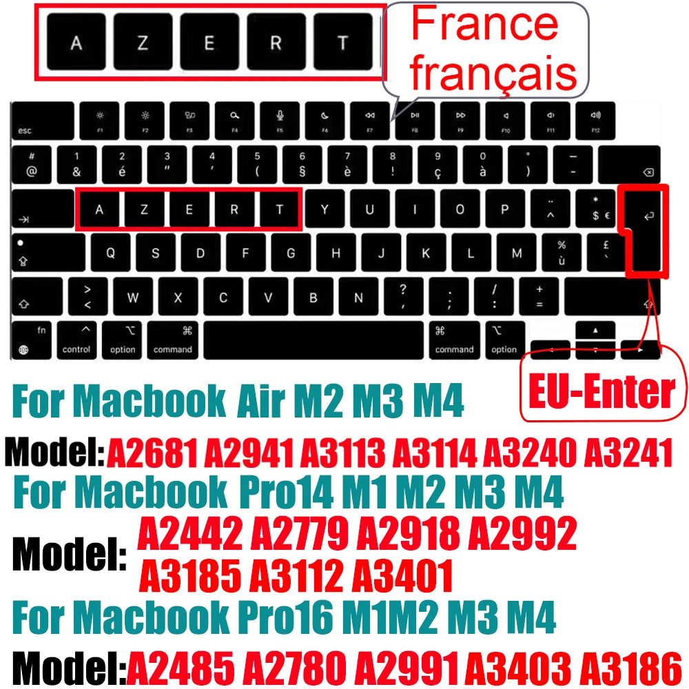 Keyboard Cover for MacBook Air/Pro M1 M2 M3 13.6" 14" 16" with Touch ID