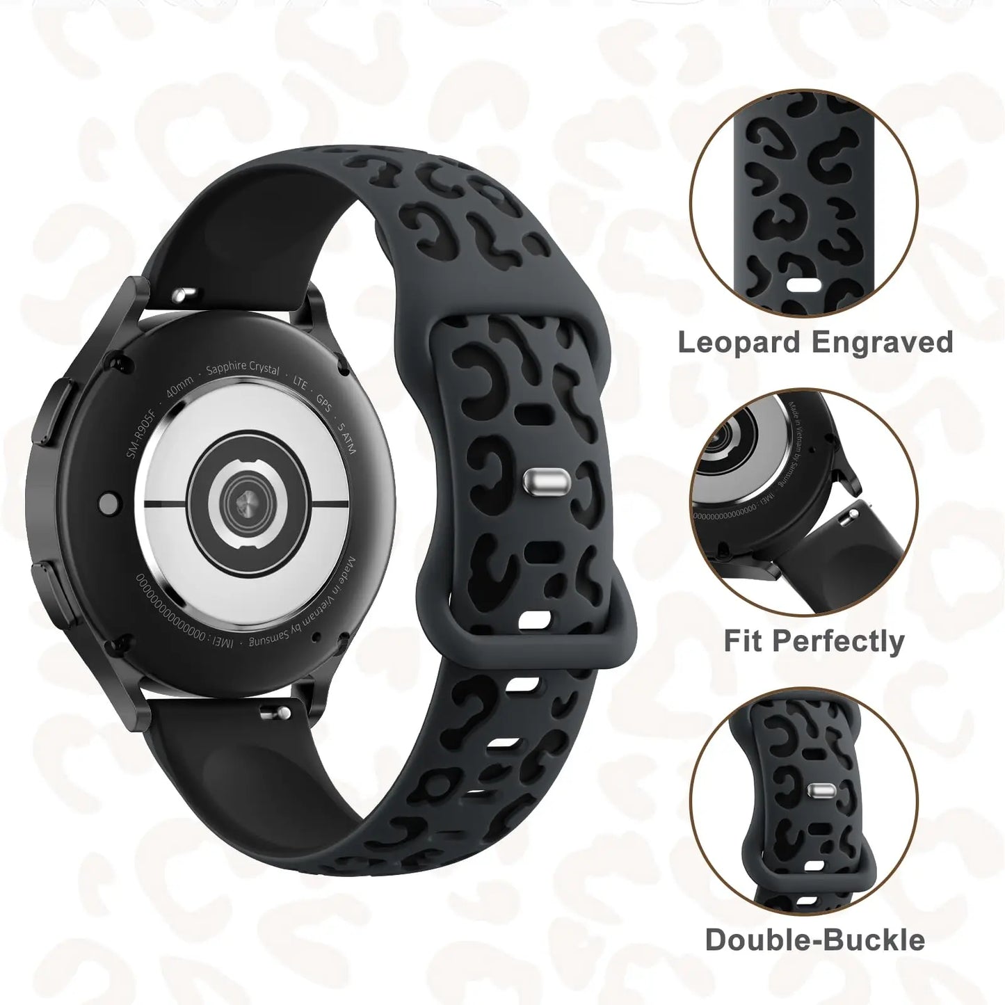 20mm Engraved Leopard Silicone Strap for Amazfit GTS 3/4 Mini BIP Smartwatch
