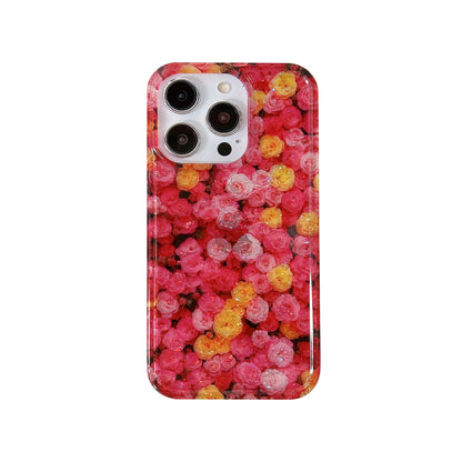 Korean INS Glitter Flowers Spring Vibe Case for iPhone 11–16 Pro Max Plus