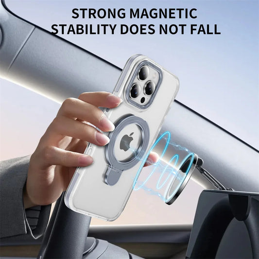 Clear Magnetic Stand Case for iPhone 17 16 15 14 13 12 11 Pro Max