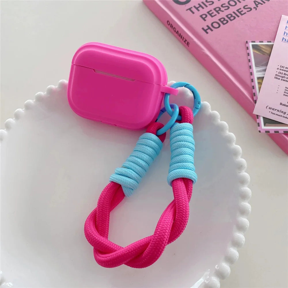 Rose Red Bluetooth Earphone Case for AirPods 1/2/3/Pro/Pro 2 with Lanyard