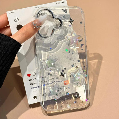 Korean Star Glitter Clear Case for iPhone 11–16 Pro Max – Lens Protective Cover