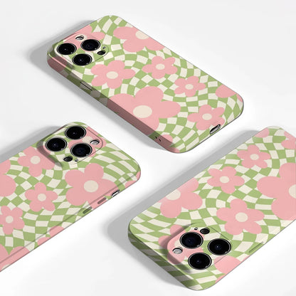 Pink Flowers Checkerboard Case for iPhone 17–11 | Double-Layer Cover