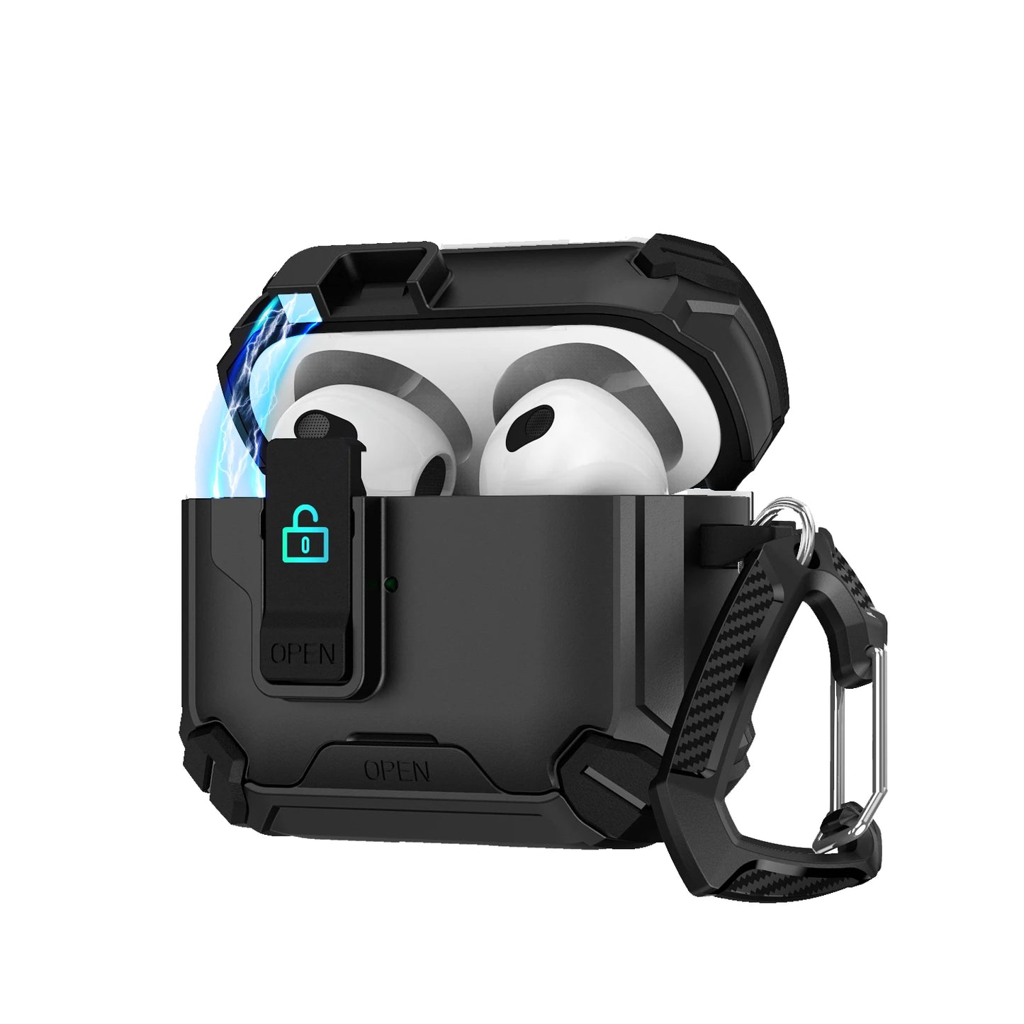 Secure Lock Shockproof Case for AirPods 1/2/3/4 Pro with Hook & Holder