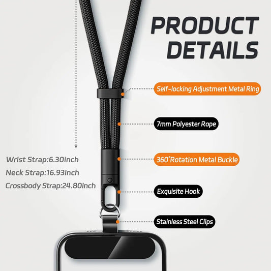 Adjustable Mobile Phone Lanyard Crossbody Strap with Patch for iPhone & Smartphones