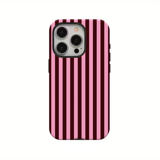 Fashion Pink & Black Stripe Case – Luxury Double-Layer Cover for iPhone 17–7 Series
