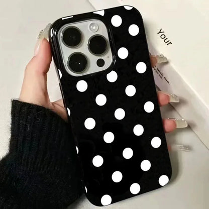 INS Polka Dots Black Phone Case for iPhone 16–7 Pro Max Creative Cover