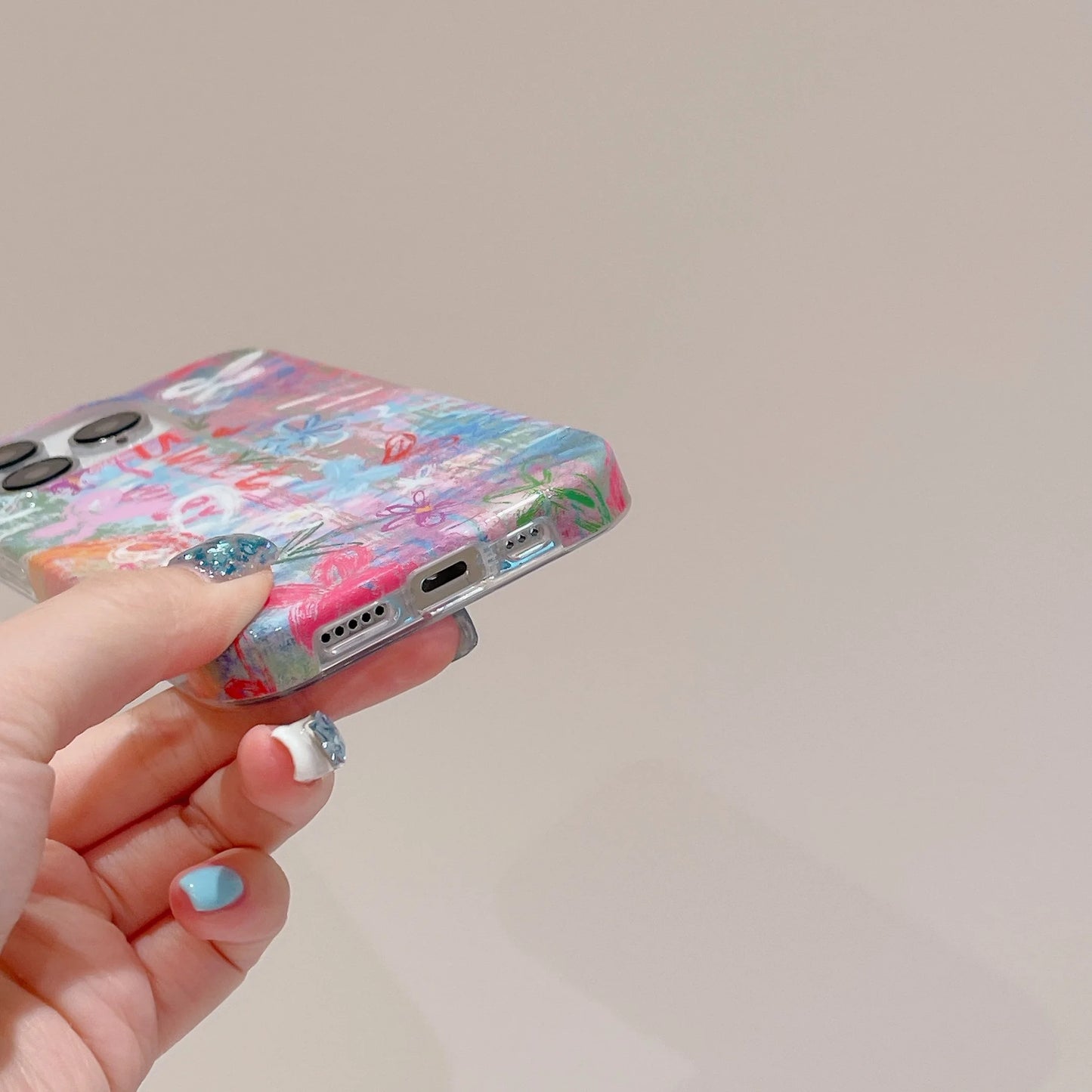 Korean Graffiti Flower Double-Layer Case for iPhone 16 15 14 13 12 Pro Max