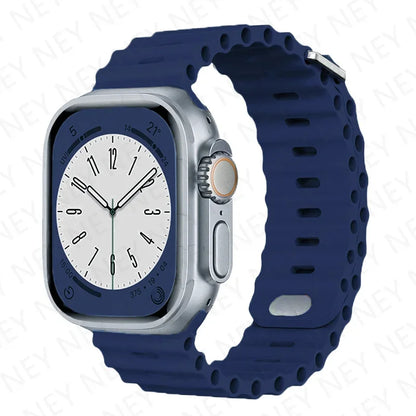 Ocean Silicone Strap for Apple Watch Ultra 2 & Series 9–3 SE, Adjustable 40–49mm Band