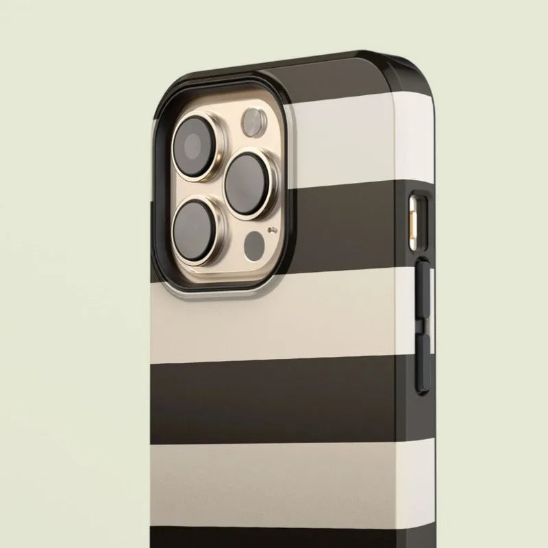Striped Black 2-in-1 Magnetic Case – Acrylic & TPU Protection for iPhone 11–16 Pro