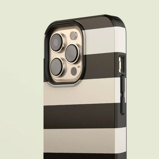 Striped Black 2-in-1 Magnetic Case – Acrylic & TPU Protection for iPhone 11–16 Pro