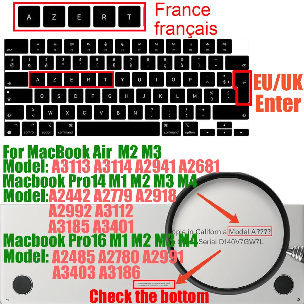 Keyboard Cover for MacBook Pro/Air 2022–2024 M1–M4 Chip 14–16 Inch