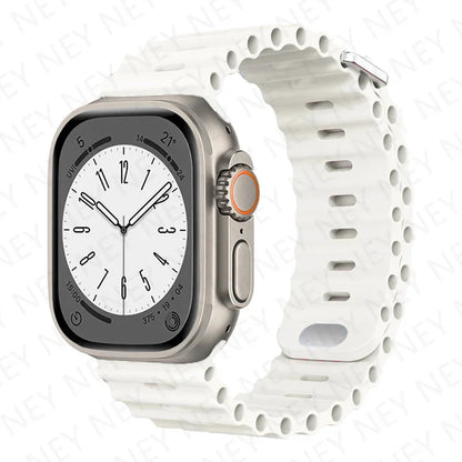 Ocean Silicone Strap for Apple Watch Ultra 2 & Series 9–3 SE, Adjustable 40–49mm Band