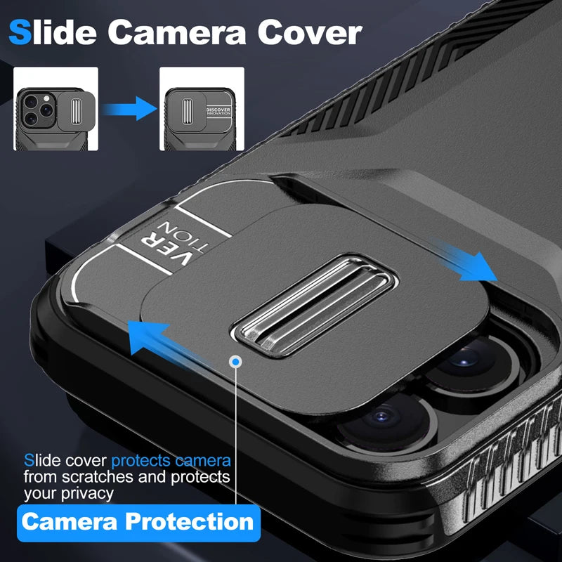 Military Grade Slide Camera Armor Case for iPhone 16 15 14 13 Pro Max
