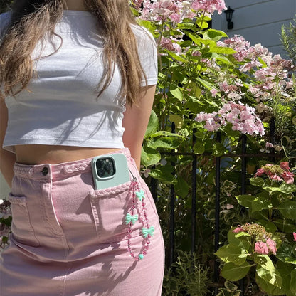 Y2K Bowknot Beaded Phone Charm Strap for Girls & Women