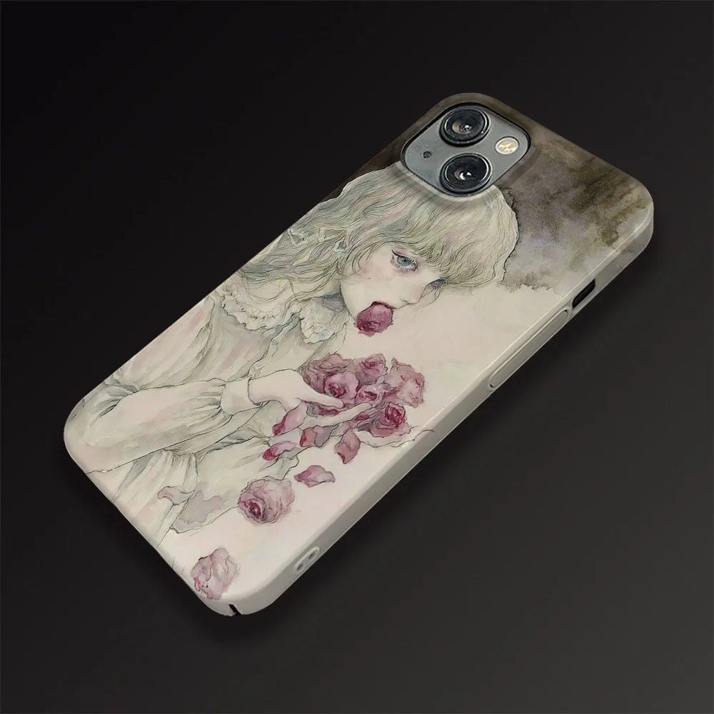 Two-in-One Magnetic Manga Purple Flowers iPhone Case