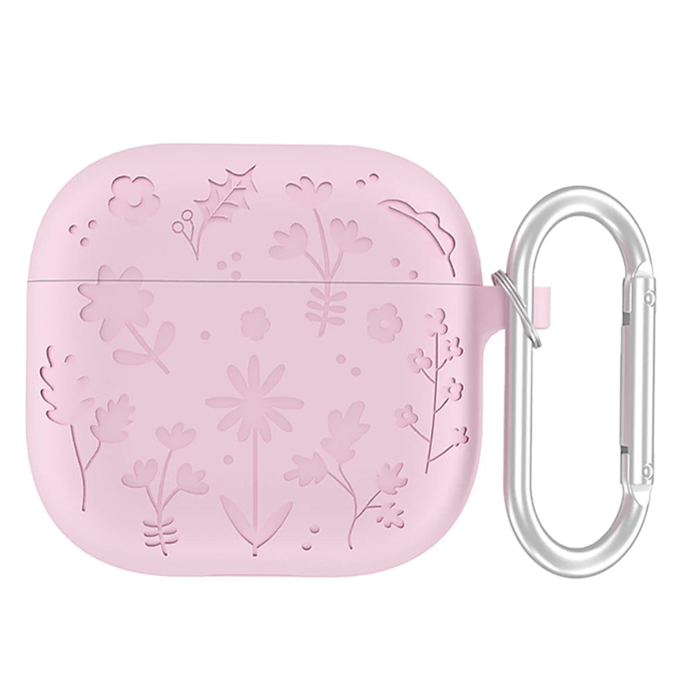 Creative Floral Engraved Silicone Case for AirPods 4 with Keychain