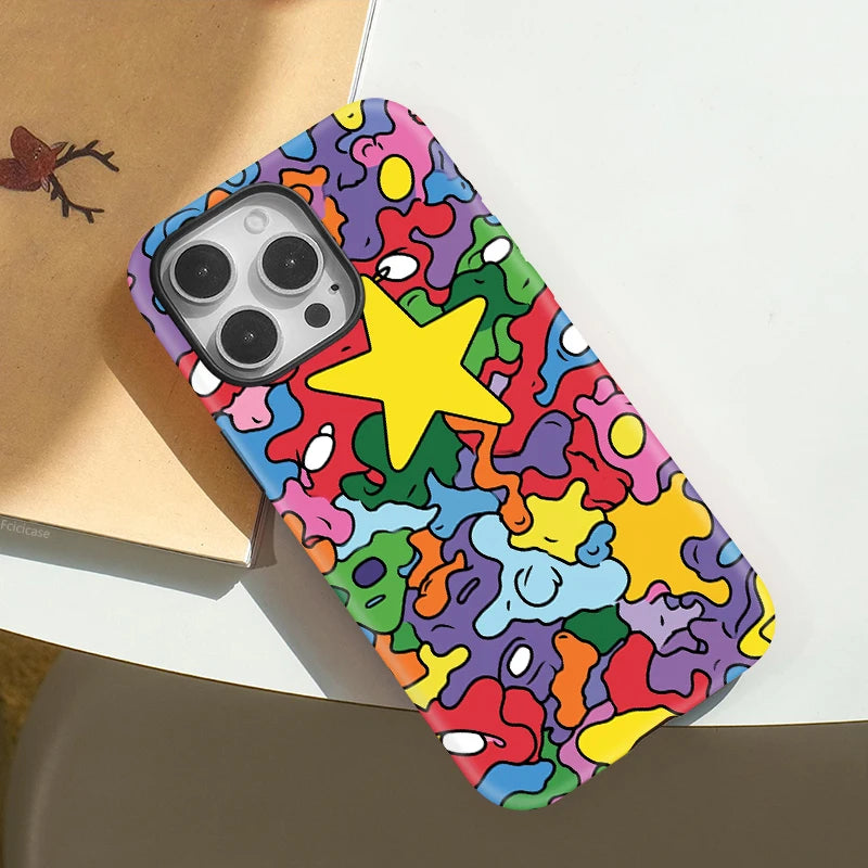 Colorful Star MagSafe Case for iPhone 16–11 | Matte 2-in-1 Magnetic Cover