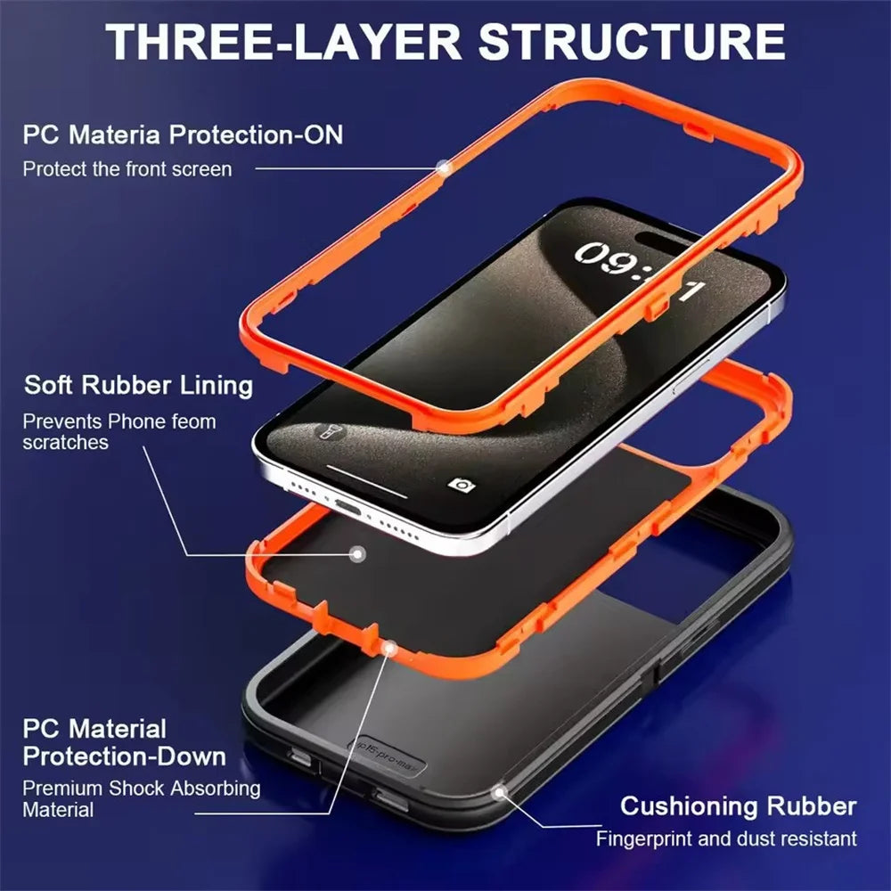 3-in-1 Heavy Duty Armor Case for iPhone 16/15/Plus/Pro Max/Mini