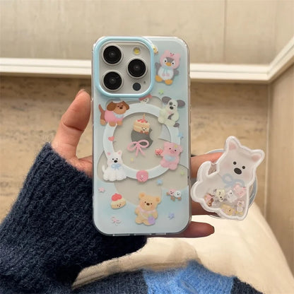 Cute Magnetic Stand Case with Card Holder for iPhone 15/16