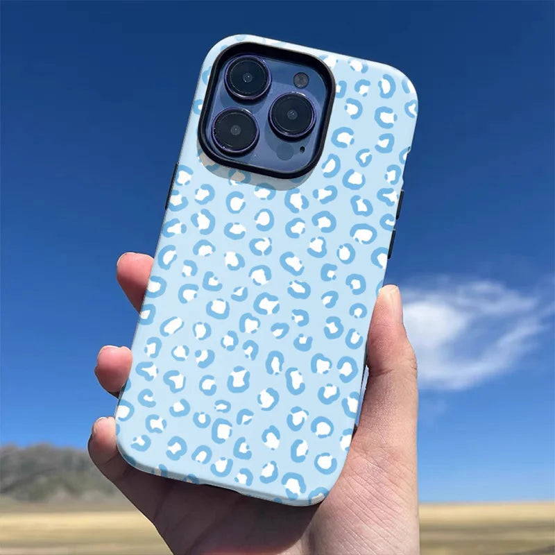 Blue Leopard Print Case for iPhone 16–7 | Luxury Double-Layer Cover
