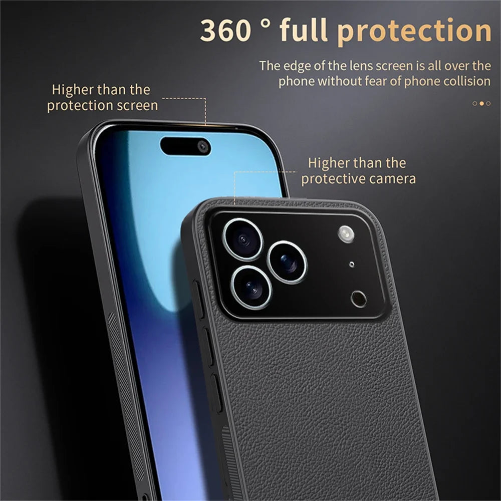 Business Leather Case for iPhone 17–11 | Anti-Fingerprint Shockproof Cover