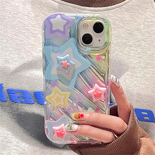 Korean Y2K 3D Star Clear Phone Case for iPhone 7–15 Pro Max – Soft & Cute
