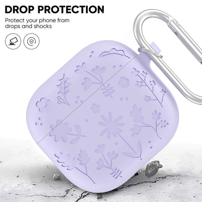 Creative Floral Engraved Silicone Case for AirPods 4 with Keychain