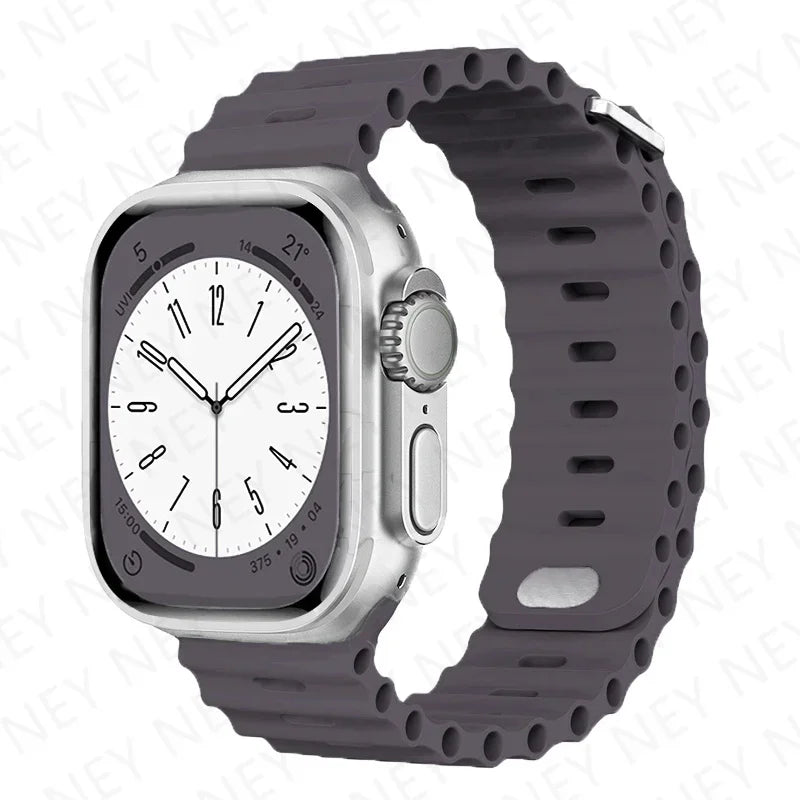 Ocean Silicone Strap for Apple Watch Ultra 2 & Series 9–3 SE, Adjustable 40–49mm Band