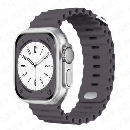 Ocean Silicone Strap for Apple Watch Ultra 2 & Series 9–3 SE, Adjustable 40–49mm Band