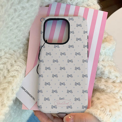 INS Korean Blue Bow Tie Case for iPhone 16 Pro Max 15 14 13 12 11 16 Plus