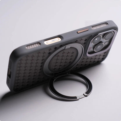 Shockproof magnetic case with 360° rotating ring and heat dissipation for iPhone 13–17.