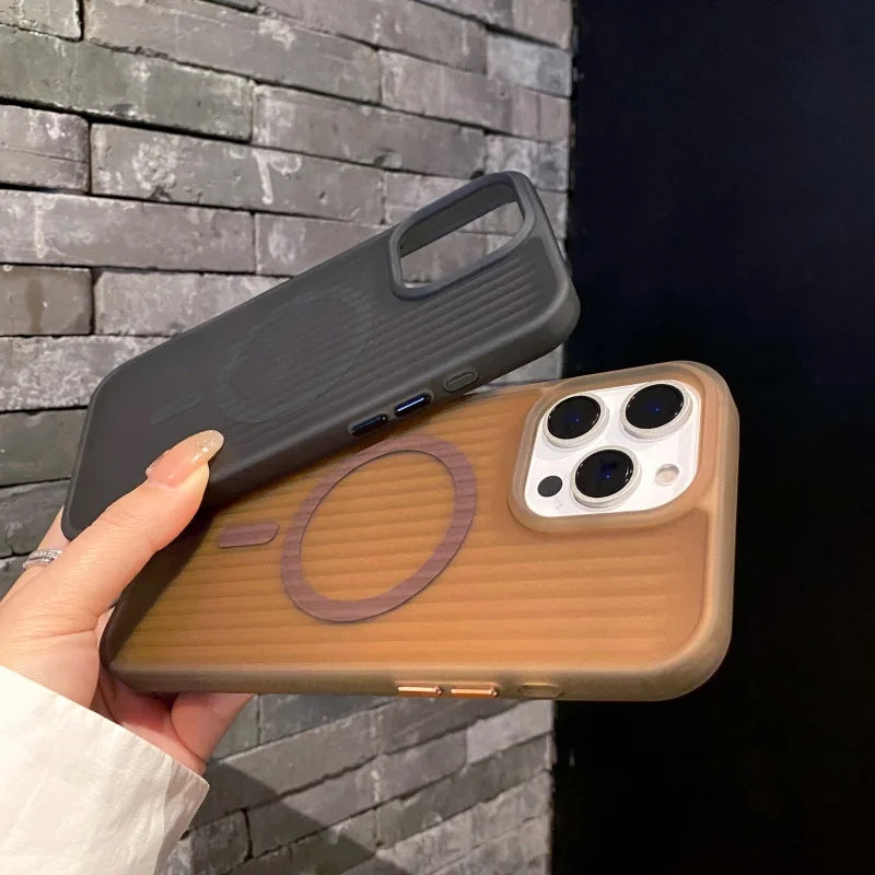Corrugated Pattern MagSafe Case for iPhone 12–16 Pro Max Matte Shockproof Cover