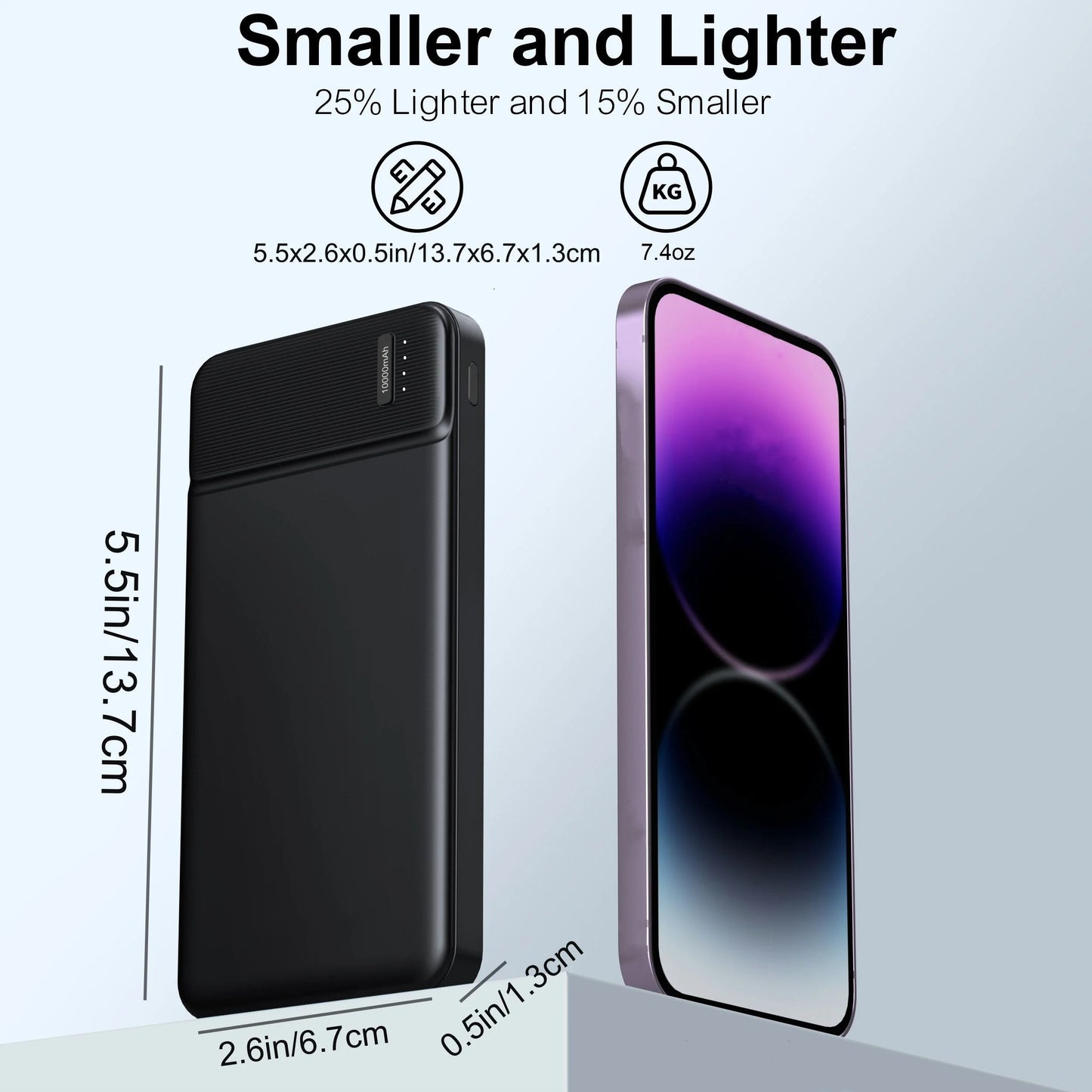 10000mAh Portable Power Bank PD 22.5W Slim Battery Pack with 3 Outputs & 2 Inputs