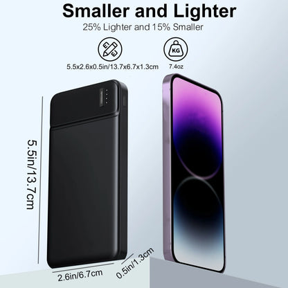 10000mAh Portable Power Bank PD 22.5W Slim Battery Pack with 3 Outputs & 2 Inputs