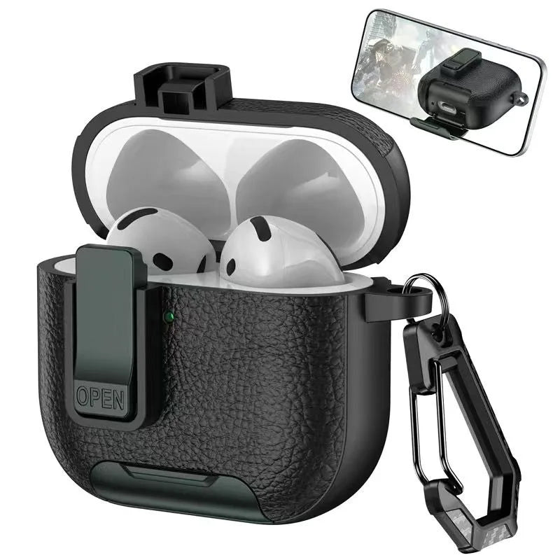 Shockproof Leather Protective Case with Bracket for AirPods Pro 2 & AirPods 4