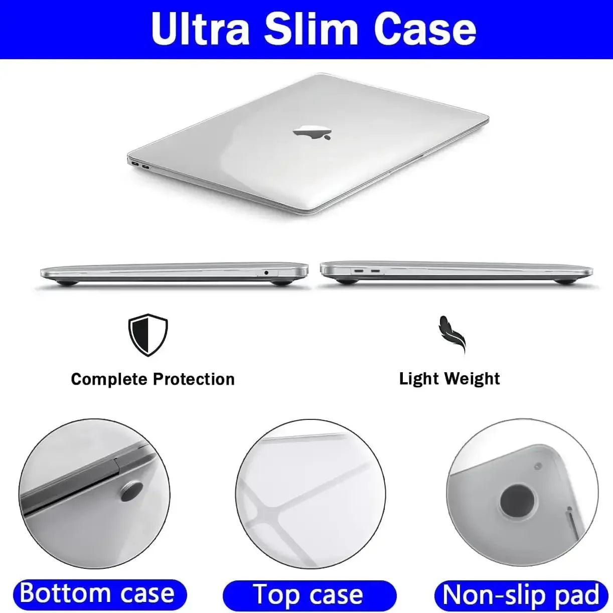 Crystal Clear Hard Case for MacBook Air/Pro 13–16" (All Models Listed)